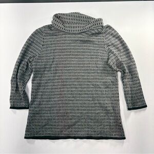 Talbots Merino Wool Cowl Neck Sweater Black White Geometric Women L